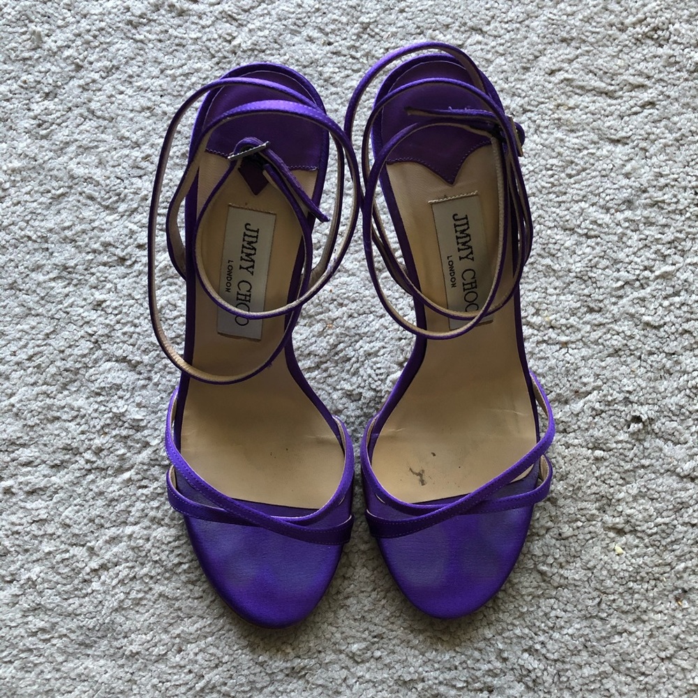 Jimmy Choo Purple Satin “Juliet” Sandals; sz 37